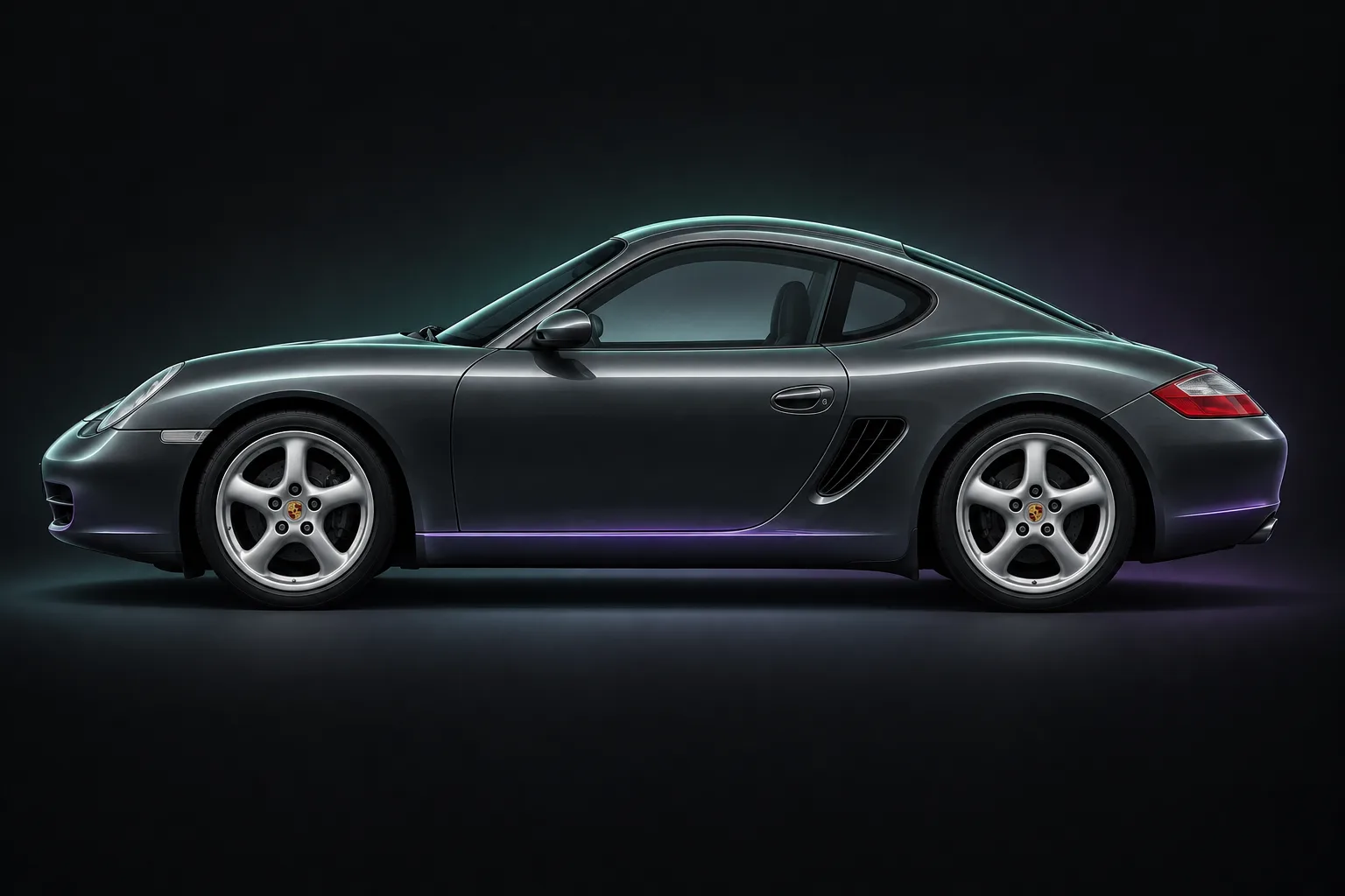 Porsche Cayman 987.1 side profile (2006–08), compared with the 987.2, Analog Autohaus illustration