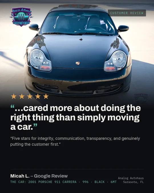Micah L. five-star Google review with the 996 he looked at